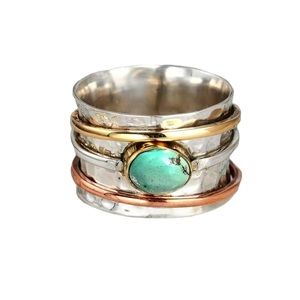 Boho Three Tone Banded Turquoise Ring